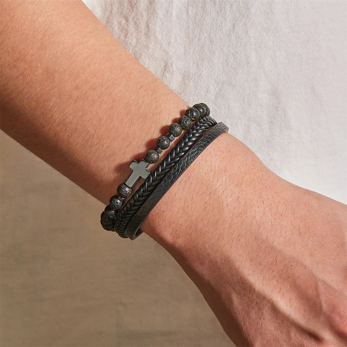 Classic Natural Stone Leather Bracelets For Men Women Multilayer Hand-Woven Cross Leather Bracelet Fashion Party Jewelry Gifts