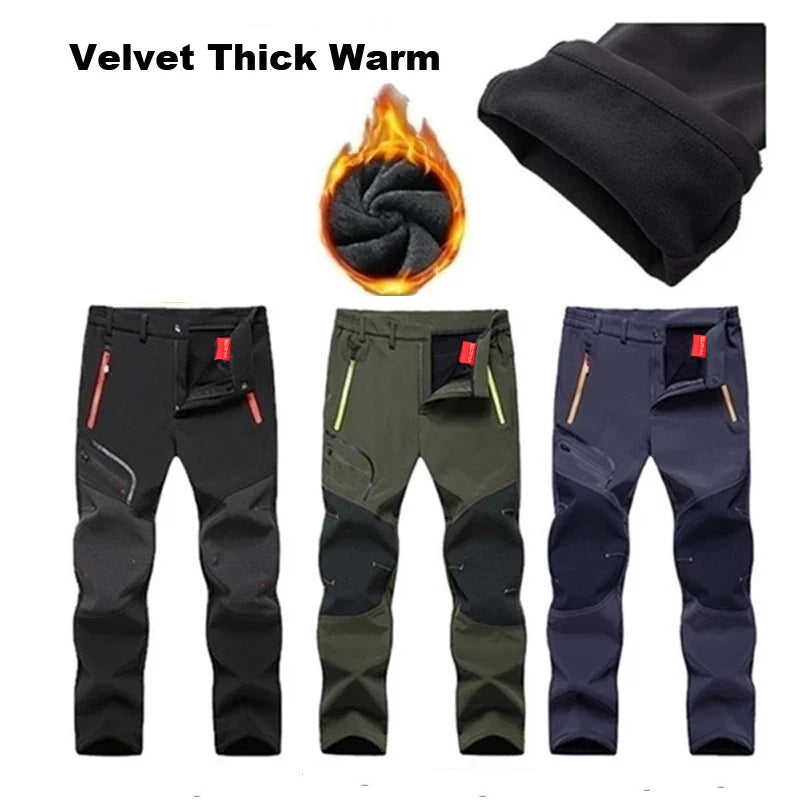 Men's Winter Fleece Waterproof SoftShell Casual Pants Hunting Thin Hiking Camping Fishing Climbing Trekking Sports Gym Trousers