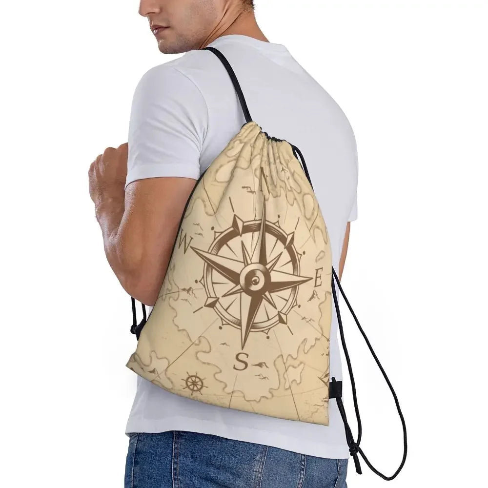 Custom Anchor And Navy Blue Stripes Drawstring Backpack Women Men Gym Sport Sackpack Portable Nautical Sailor Shopping Bag Sack