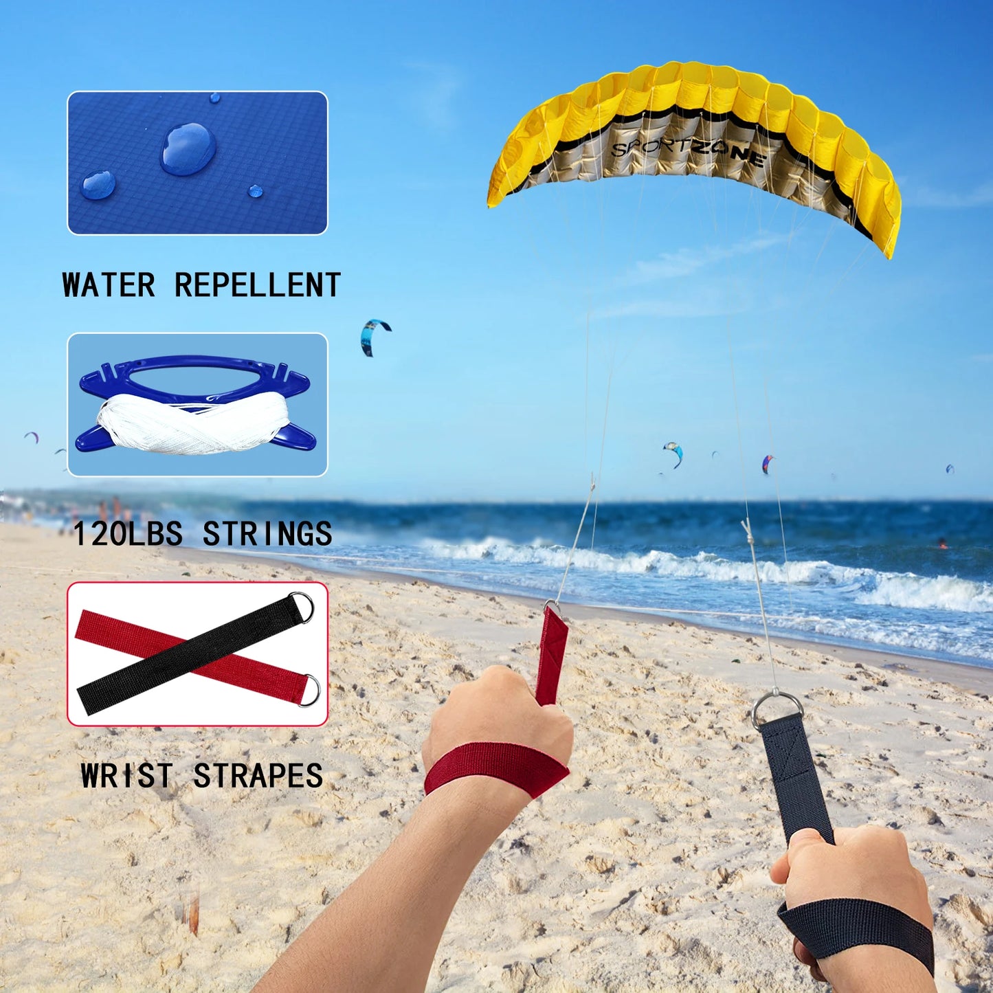 NEW High Quality  2.5m Yellow Dual Line Parafoil Kite  WithFlying Tools Power Braid Sailing Kitesurf Rainbow Sports Beach