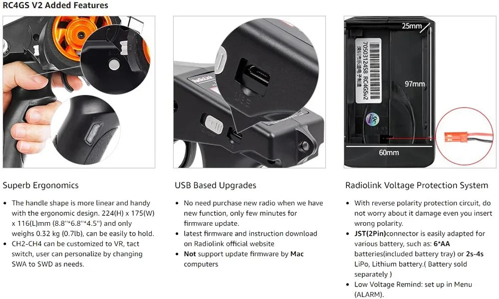 Radiolink RC4GS V2 4 CH FHSS RC Transmitter Remote Controller R6FG / R7FG With Gyro For RC Car Truck Crawler Wltoys Model