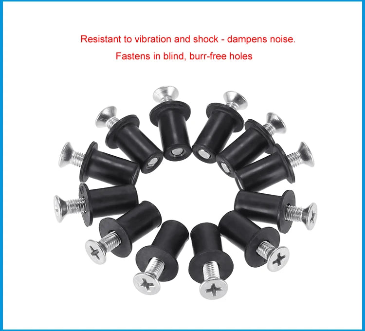M5 Rubber Well Nuts with Screw, Blind Fastener, Motorcycle Windscreen Rivet, Kayak, Canoe, Boat, Marine Dinghy Accessories