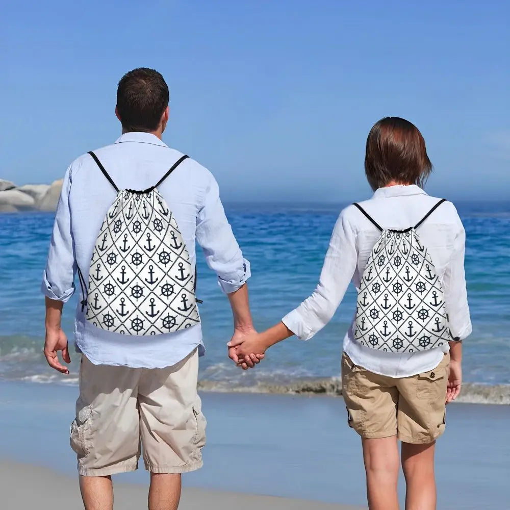 Custom Retro Vintage Nautical Anchor Drawstring Bags Men Women Foldable Gym Sports Sackpack Sailor Training Storage Backpacks