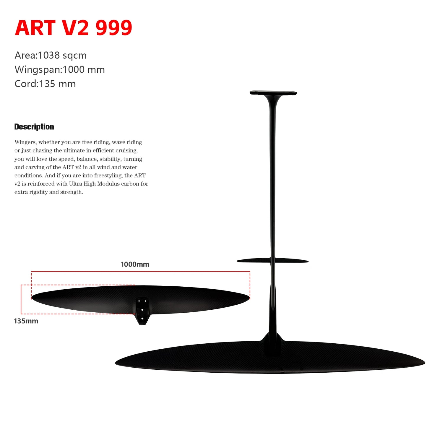 Hot Selling Advanced ART Series-V2 999 Hydrofoil Advanced Carbon Fiber 1038sqcm Ultra-Light Ultra-Fast Kite Surfing Tool