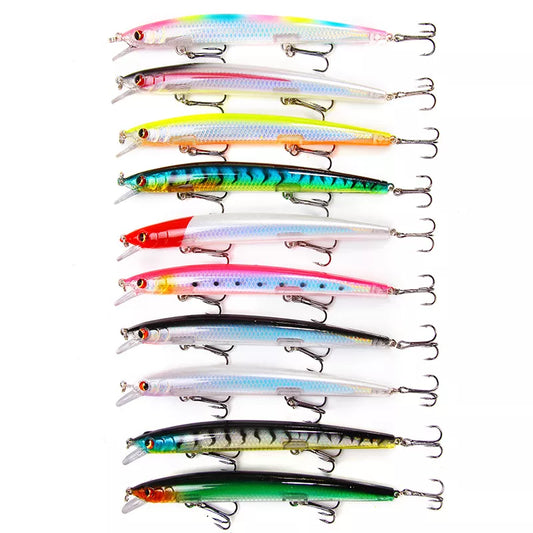 Melhor venda 10 pçs 130mm 15.4g grande longo peixe minnow mar isca de pesca isca 3d olhos fortes ganchos iscas para pesca no mar