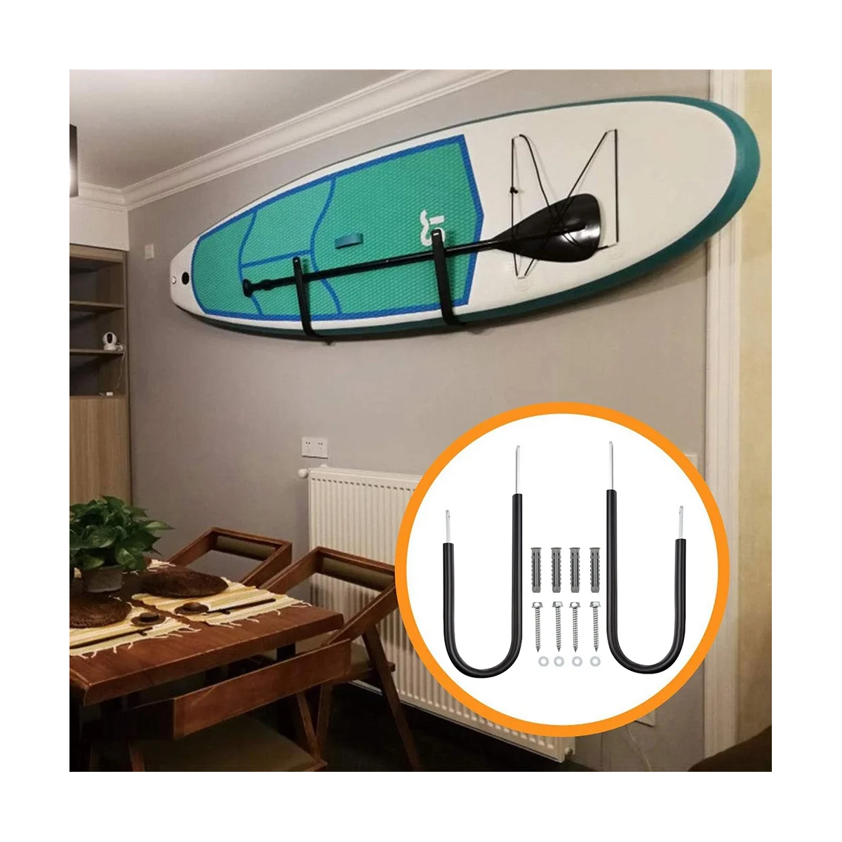 Rack de prancha de surf para prancha de remo, caiaque, conjunto de armazenamento de surf, rack de montagem na parede, luz avançada, liga de alumínio, preto