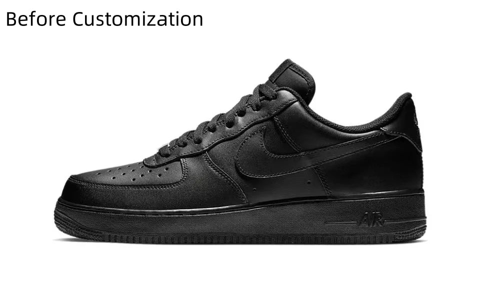 【Customize】Nike Air Force 1 Skateboarding Shoes Unisex Low-top Black/white Suit thugs-CW2288-001
