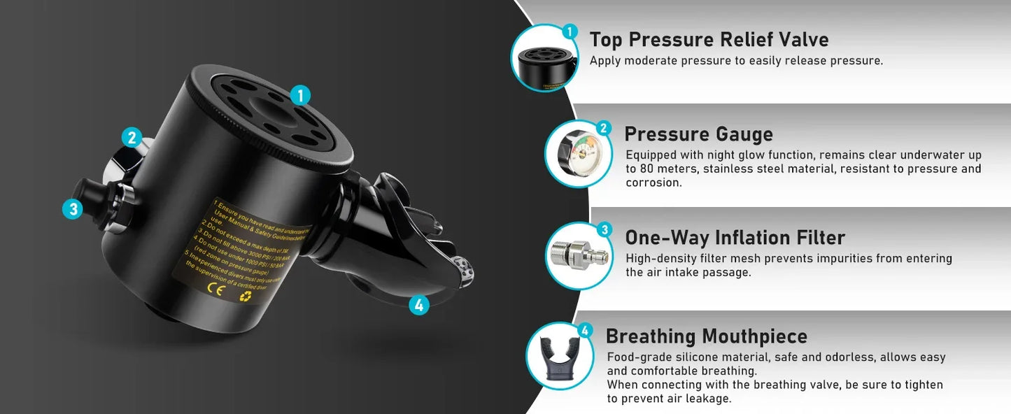 Mini Scuba Tank, 6-12 Minutes Diving Tank, Portable Lung Tank Kits with 3000 PSI Max Pressure 0.5L Small Scuba Diving Tank