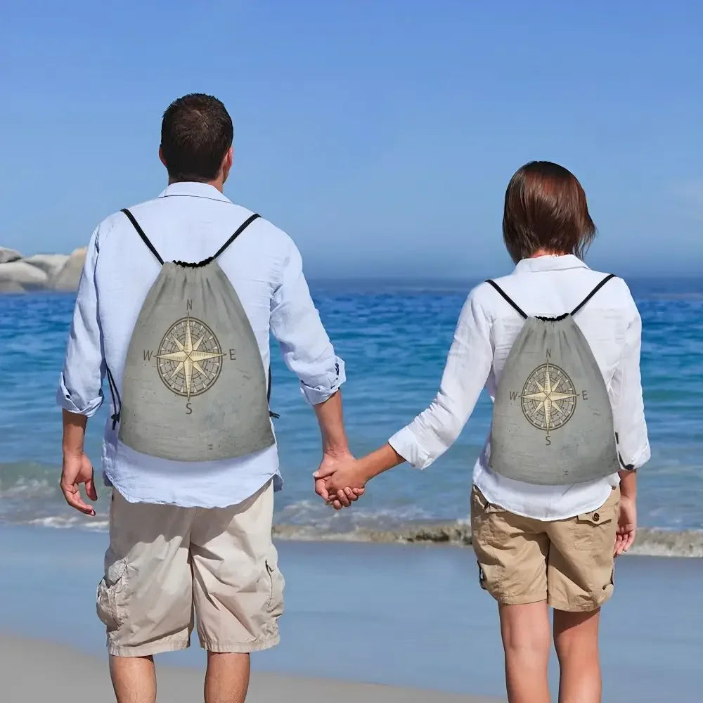 Custom Anchor And Navy Blue Stripes Drawstring Backpack Women Men Gym Sport Sackpack Portable Nautical Sailor Shopping Bag Sack