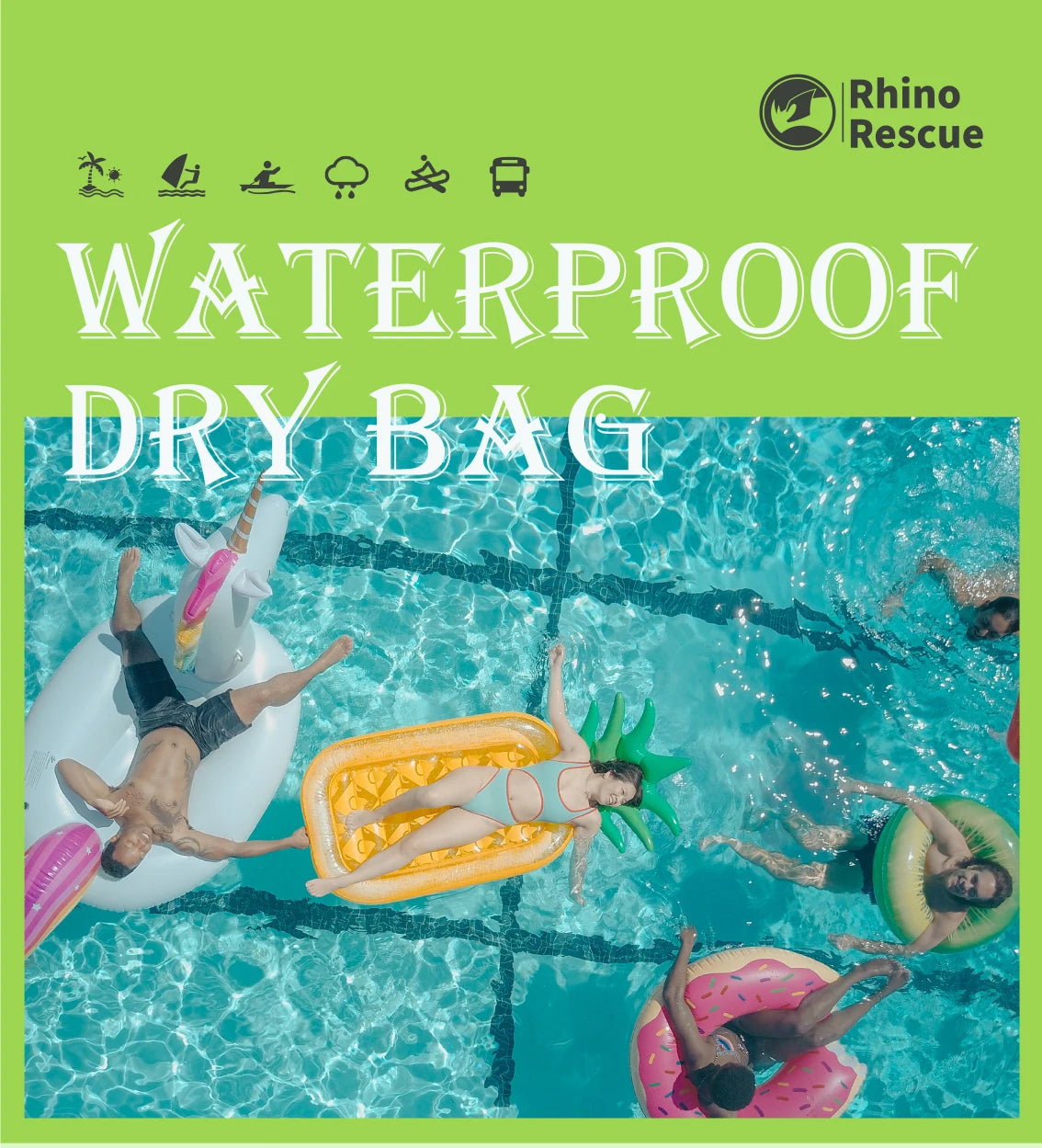 Rhino Rescue Waterproof Dry Bag 5L - Roll Top Waterproof Backpack Sack Keeps Gear Dry for Kayak