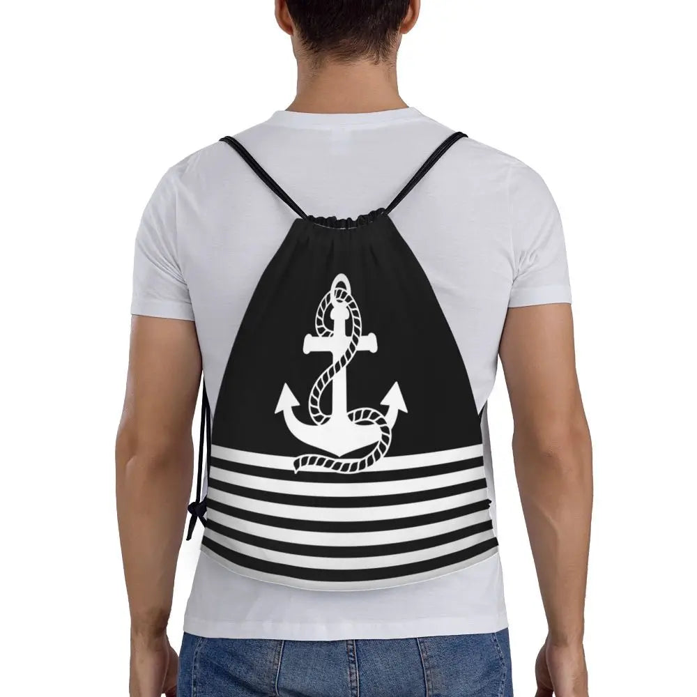 Custom Retro Vintage Nautical Anchor Drawstring Bags Men Women Foldable Gym Sports Sackpack Sailor Training Storage Backpacks
