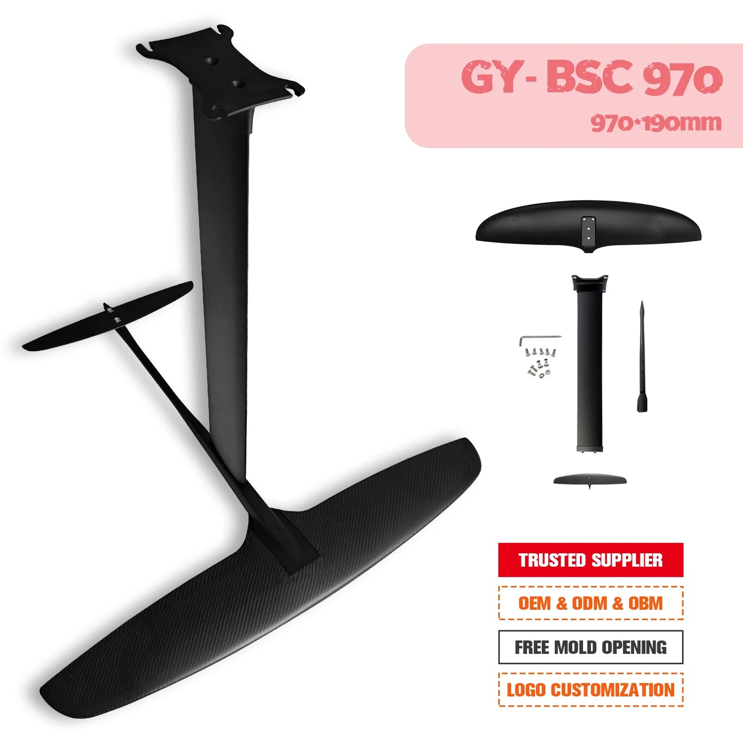 Customisable GY-BSC970 1501sqcm Carbon Fibre Front Wing Hydrofoil Kit for Windsurfing and SUP Hydrofoil Surfing