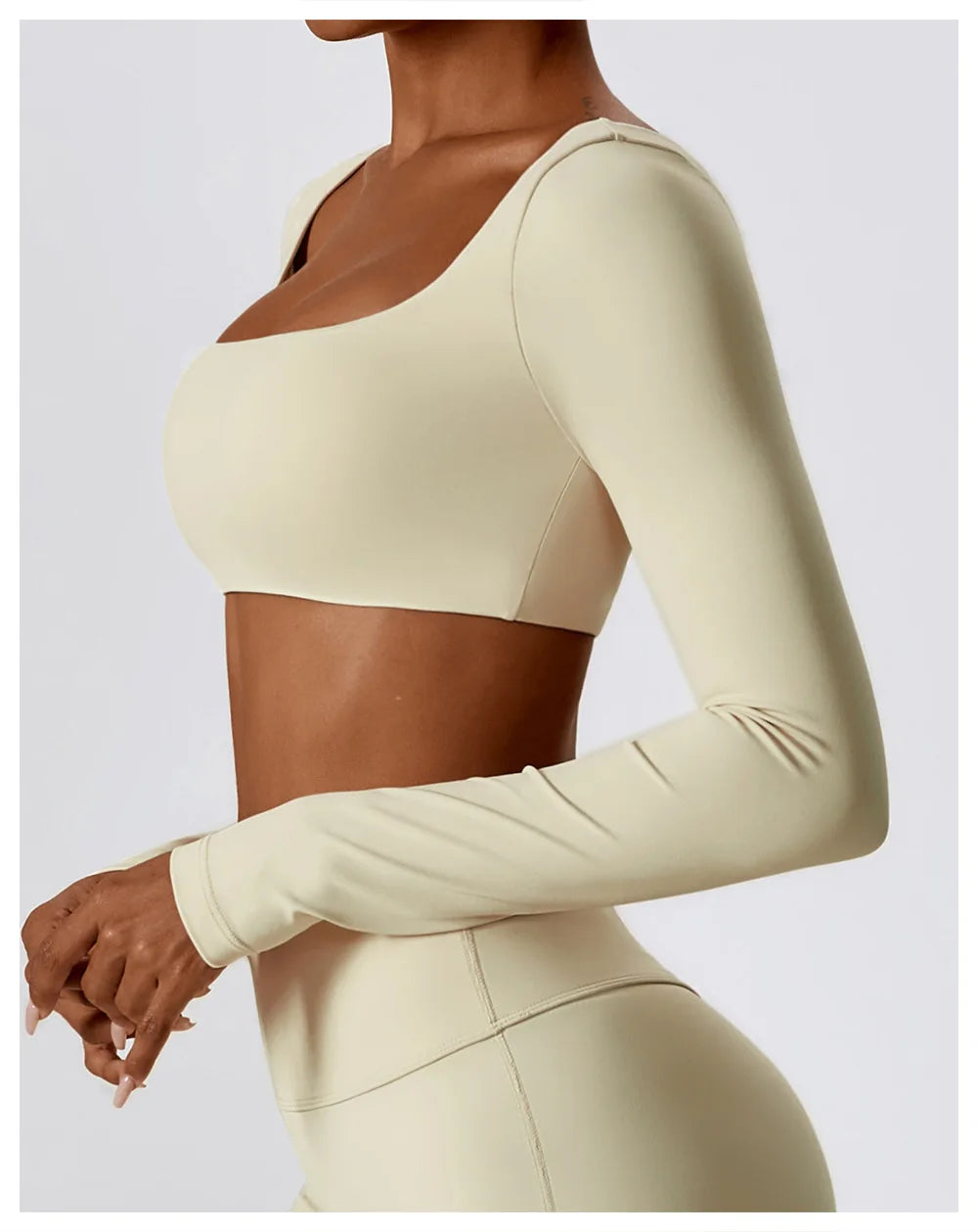 Women Workout Crop T Shirt Top Quick Dry Padded Sports Long Sleeve Gym Crop Tops Fitness Running Push Up Yoga Top