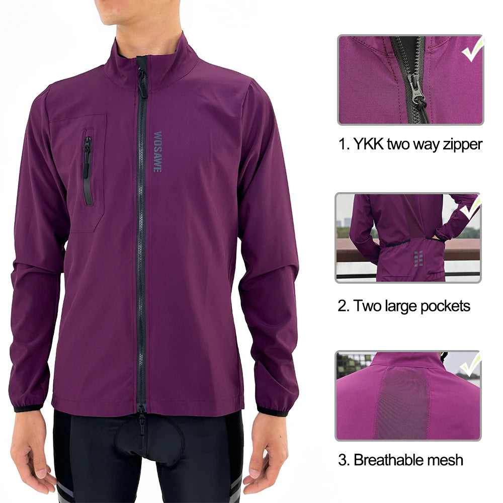 WOSAWE Men's Cycling Windbreaker Gravel Man Bicycle Windshield Jacket Bike Vest Gilet MTB Racing Long Sleeve Coat Wind Jacket