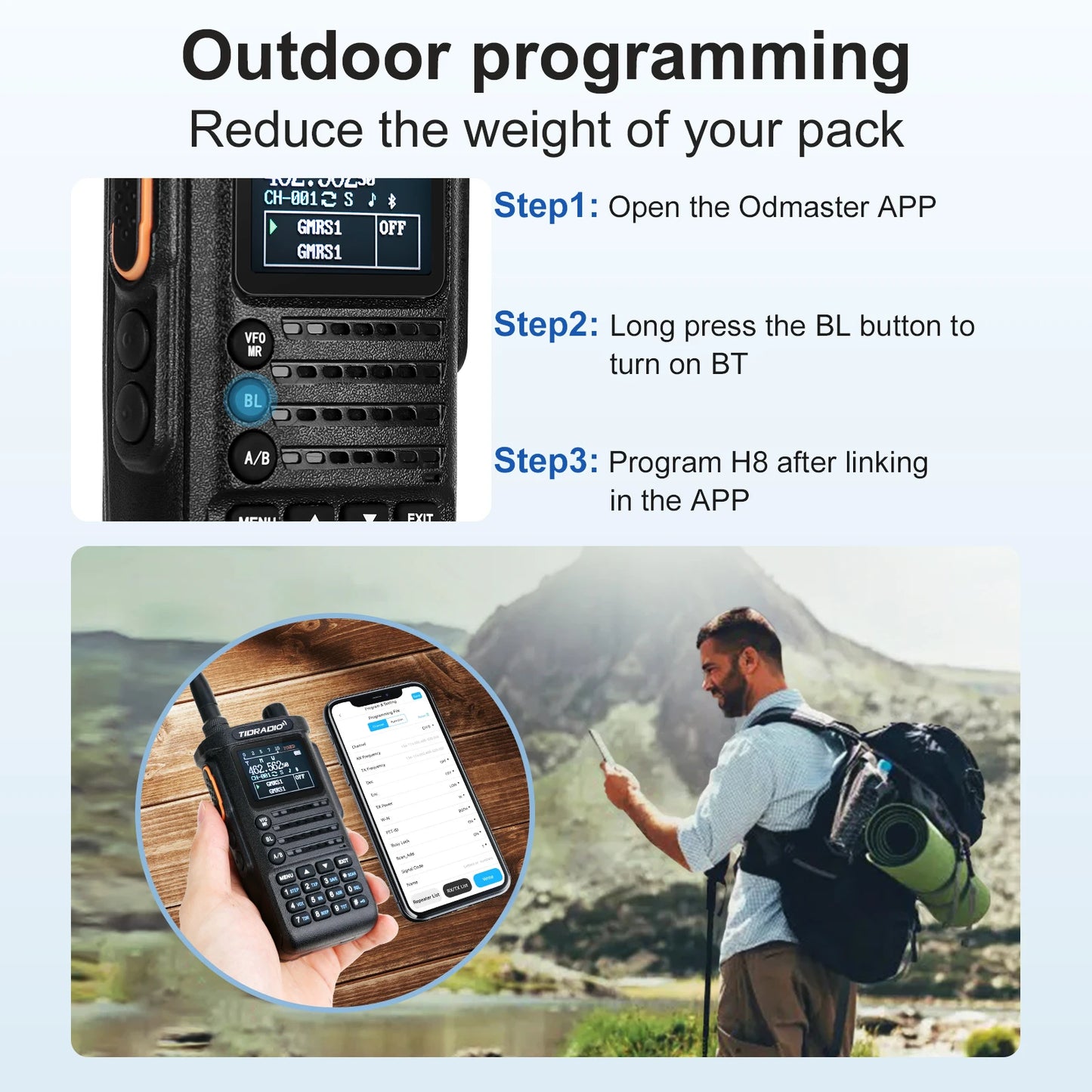 2PCS TIDRADIO 2nd Gen H8 Walkie Talkie Long Range Professional Radio Connection APP Wireless Programming Portable Radio GMRS