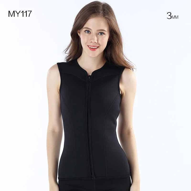 3MM Neoprene Wetsuit Vest Jacket Sleeveless Full Zipper Sunscreen Warm Wetsuits Top Mens for Cold Water Diving Surfing