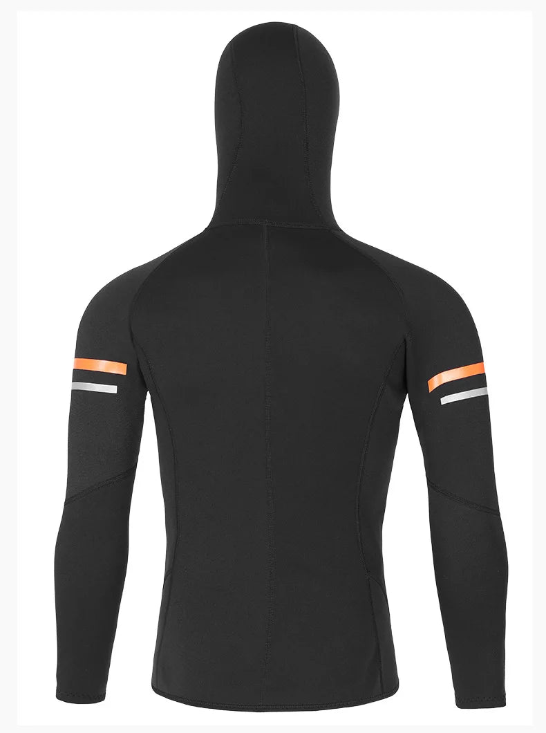 Men's 1.5mm Neoprene Hooded Diving Top Long Sleeves Wetsuit Jacket Split Sun Protection Anti-jellyfish Surfing Swimming Swimsuit