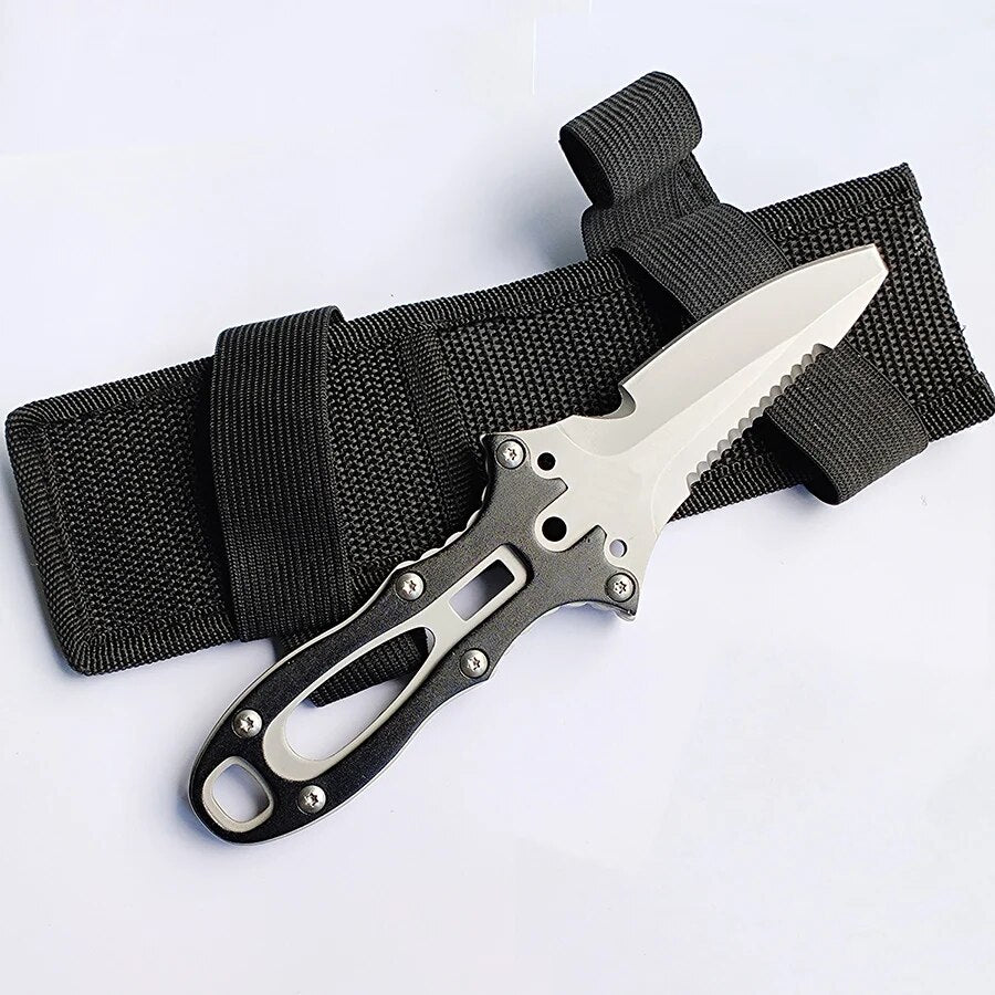 Super classic survival diving knife fixed blade Sharp blade cut the rope hook back serrate nylon sheathed with the rope