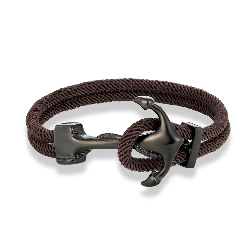 MKENDN Anchor Bracelets Men Double Strand Nautical Survival Rope Paracord Bracelet Women Black Stainless Steel Navy Sport Buckle