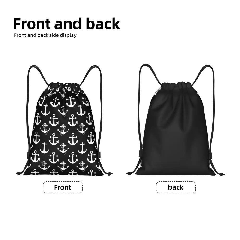 Custom Retro Vintage Nautical Anchor Drawstring Bags Men Women Foldable Gym Sports Sackpack Sailor Training Storage Backpacks