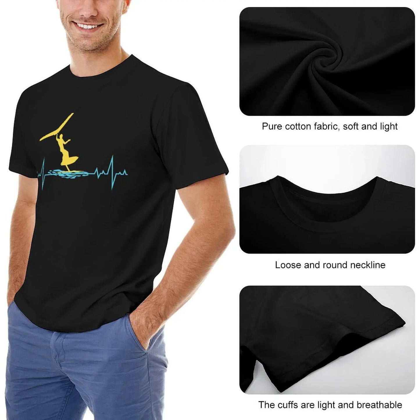 Wing Foiling Surfing Heartbeat Funny T-Shirt cute tops new edition mens t shirts
