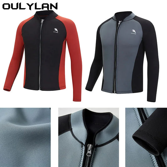 Oulylan Warm Water Sports Surf Diving Swimming Men's Split Long Sleeve Surf Snorkel Top Jacket 2mm Neoprene Wetsuit