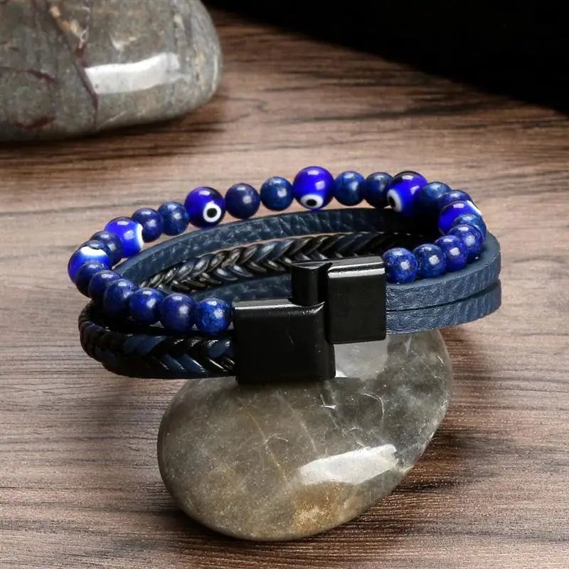 New Fashion Eyes Fatima Hand Leather Bracelets For Women Men Lucky Turkish Evil Eye Beaded Bracelet Couple Jewelry Gift