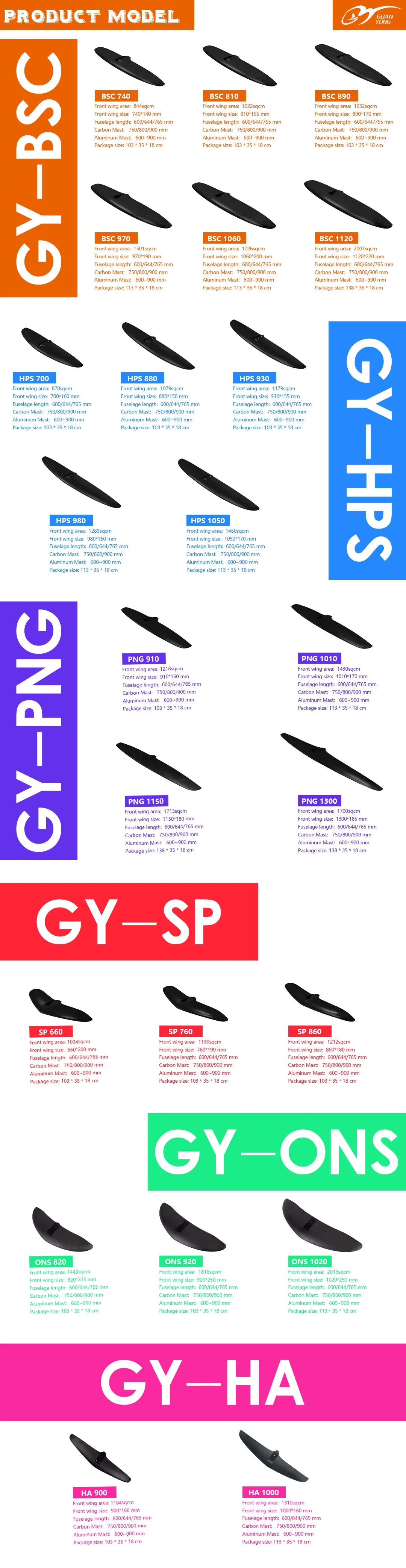 Customisable GY-BSC970 1501sqcm Carbon Fibre Front Wing Hydrofoil Kit for Windsurfing and SUP Hydrofoil Surfing