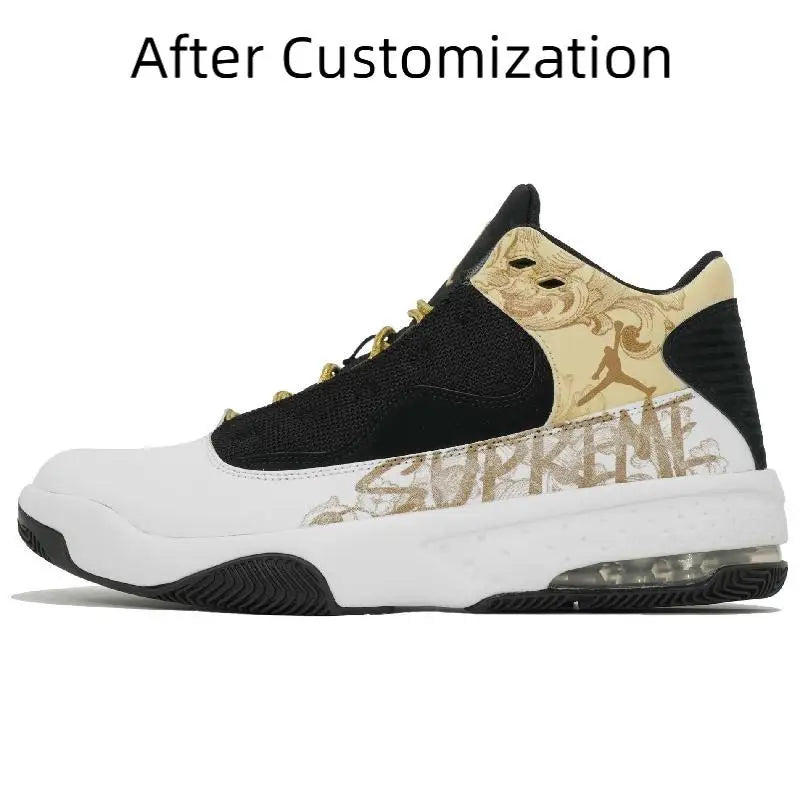 【Customize】Jordan Max Aura 2 Vintage Basketball Shoes Men Mid-top Gold Sneakers shoes CK6636-107