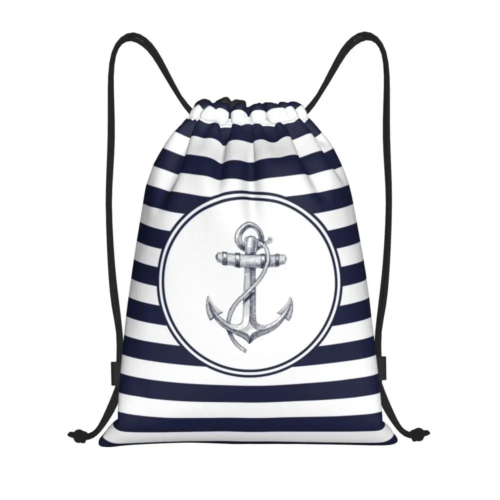 Custom Retro Vintage Nautical Anchor Drawstring Bags Men Women Foldable Gym Sports Sackpack Sailor Training Storage Backpacks