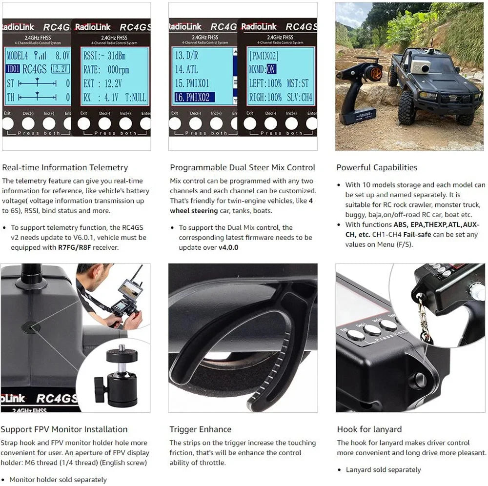 Radiolink RC4GS V2 4 CH FHSS RC Transmitter Remote Controller R6FG / R7FG With Gyro For RC Car Truck Crawler Wltoys Model