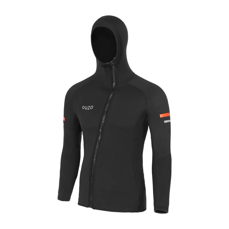Men's 1.5mm Neoprene Hooded Diving Top Long Sleeves Wetsuit Jacket Split Sun Protection Anti-jellyfish Surfing Swimming Swimsuit