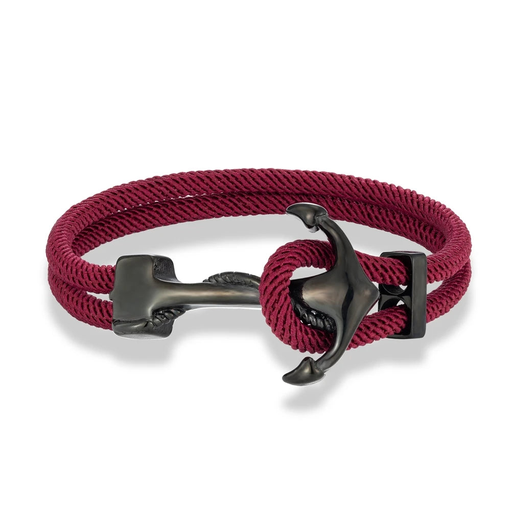 MKENDN Anchor Bracelets Men Double Strand Nautical Survival Rope Paracord Bracelet Women Black Stainless Steel Navy Sport Buckle