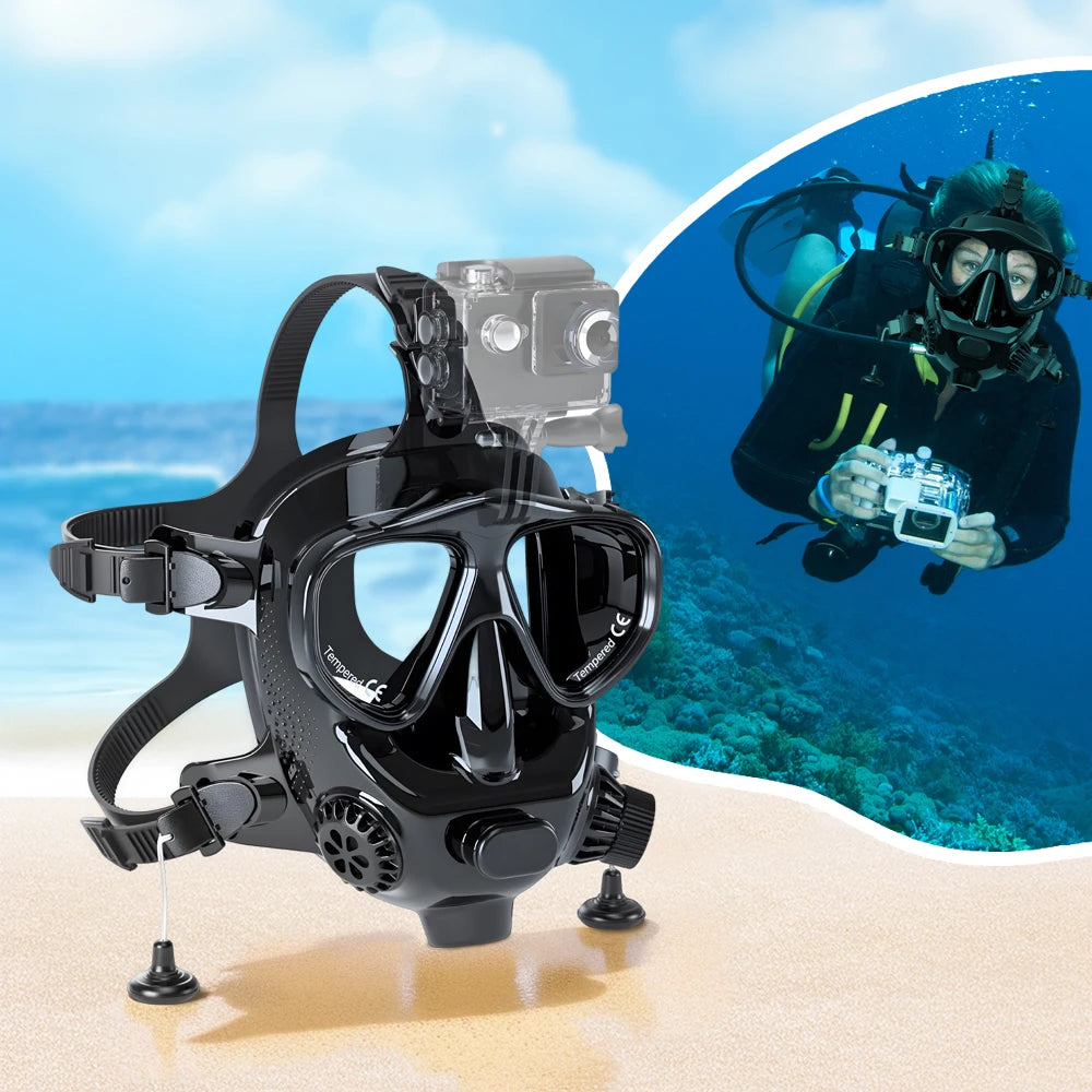 SMACO Full Face Diving Mask with Camera Mount, Full Face Snorkel Mask for Adults Compatible with Above 1L Scuba Diving Tank,