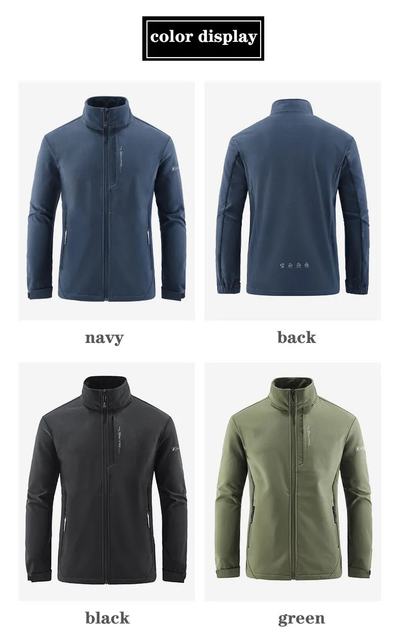 Mens Autumn Winter Tactical Soft Shell Jackets Outdoor Fleece Lined Full Zip Multi-pocket Windproof Warm Hiking Ski Safari Coats
