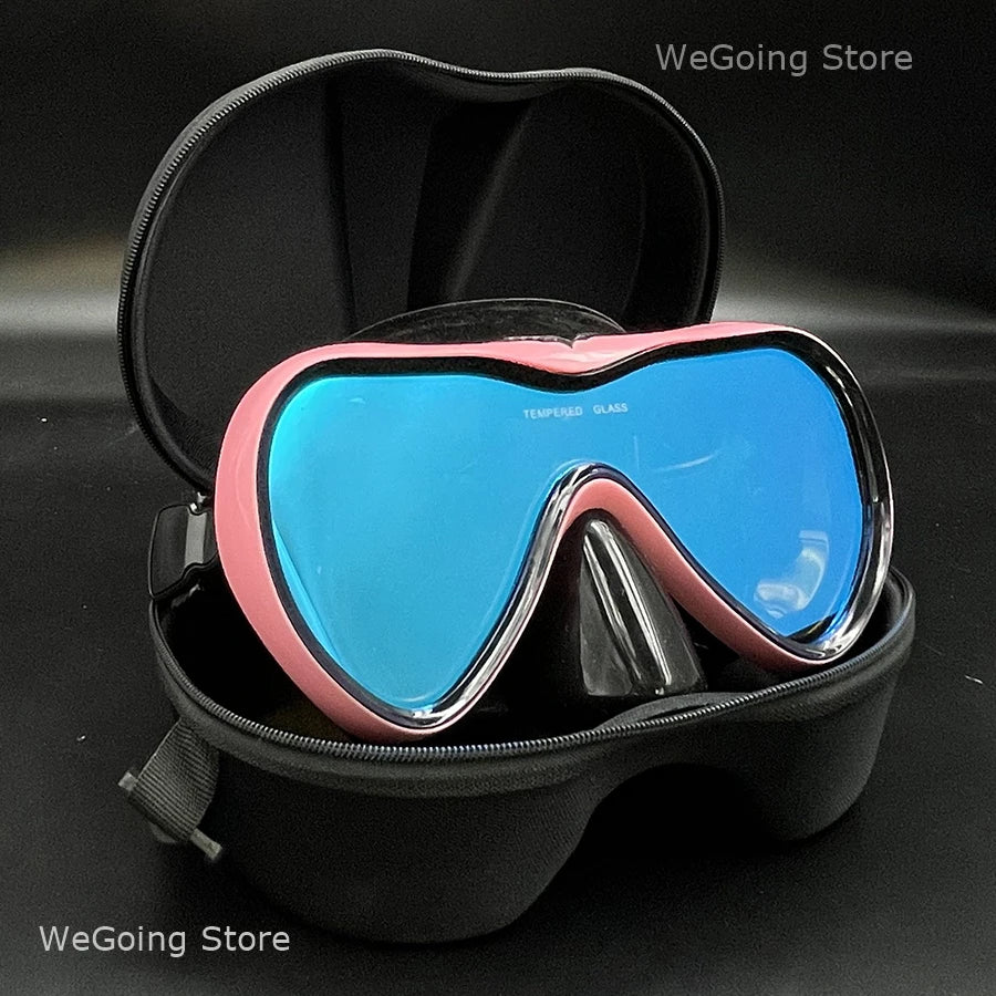 Dropshiping Adult Tempered Glass Tinct Scuba Diving Goggles Soft Silicone Swimming Mask Pack In Black Zipper Case