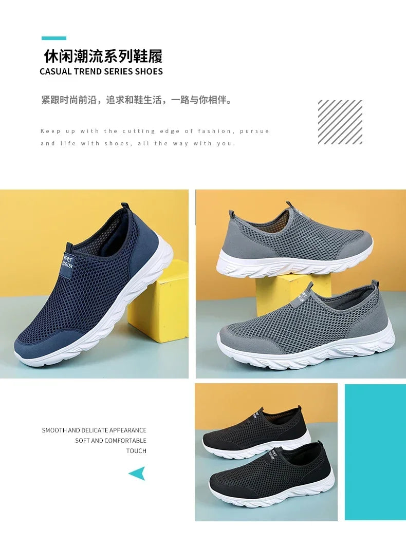 YRZL Sneakers Men Summer Casual Shoes Men Mesh Breathable Outdoor Non Slip Sports Shoes Slip on Loafers for Men Pius Size 38-46