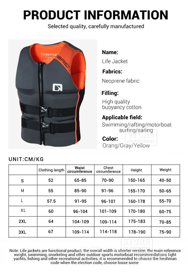 Kayak Life Jacket Adults Surf Life Vest Motorboats jet ski Wake board Raft Rescue Boat Clothing Fishing Vest Swimming Drifting