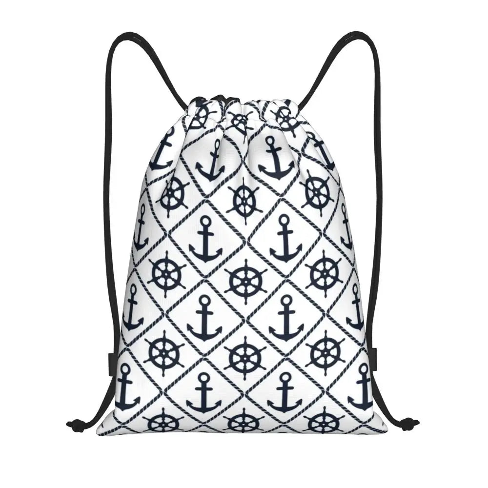 Custom Anchor And Wheel Drawstring Backpack Women Men Gym Sport Sackpack Nautical Sailing Sailor Lover Training Bag Sack