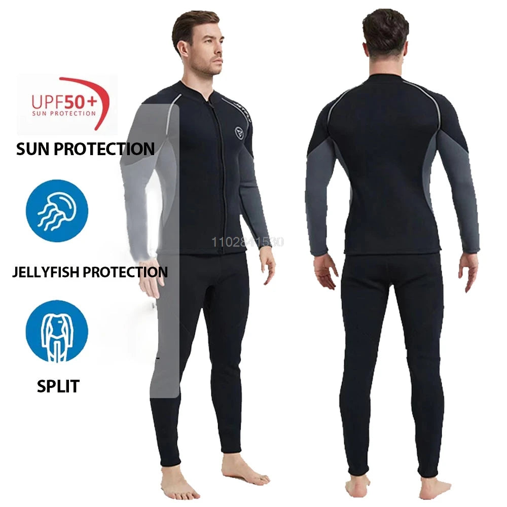 3mm/2MM Men Wetsuit Neoprene Scuba Diving Suit Zipper Jacket Pants Spearfishing Swimwear Kayak Surfing Swimsuit