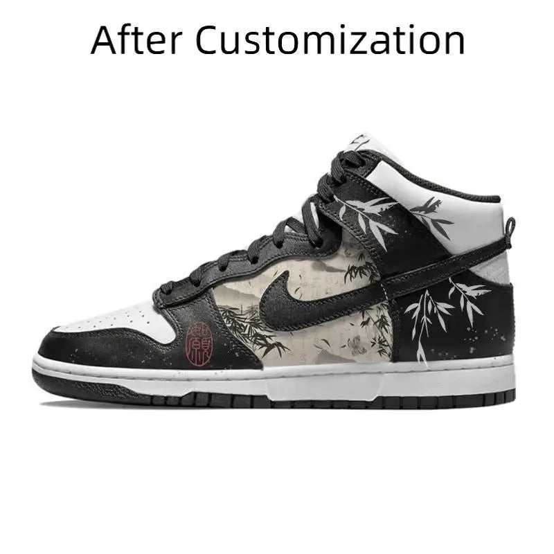【Customize】Nike Dunk Skateboarding Shoes Men High-top White/black Sneakers shoes DD1399-105