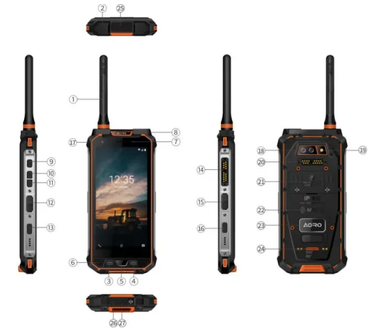 Aoro M5 Bluetooth 4.0 dmr uhf radios de comunicacion walkie talkie antenna fdd rugged smartphone price