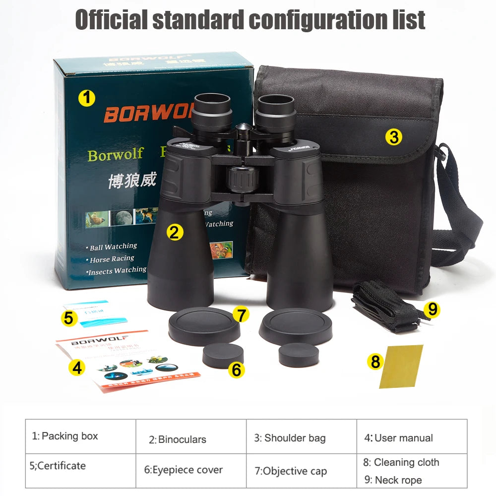 Borwolf 10-380X100 High Magnification Long Range Zoom 10-60 Times Hunting Telescope Binoculars HD Professiona Zoom