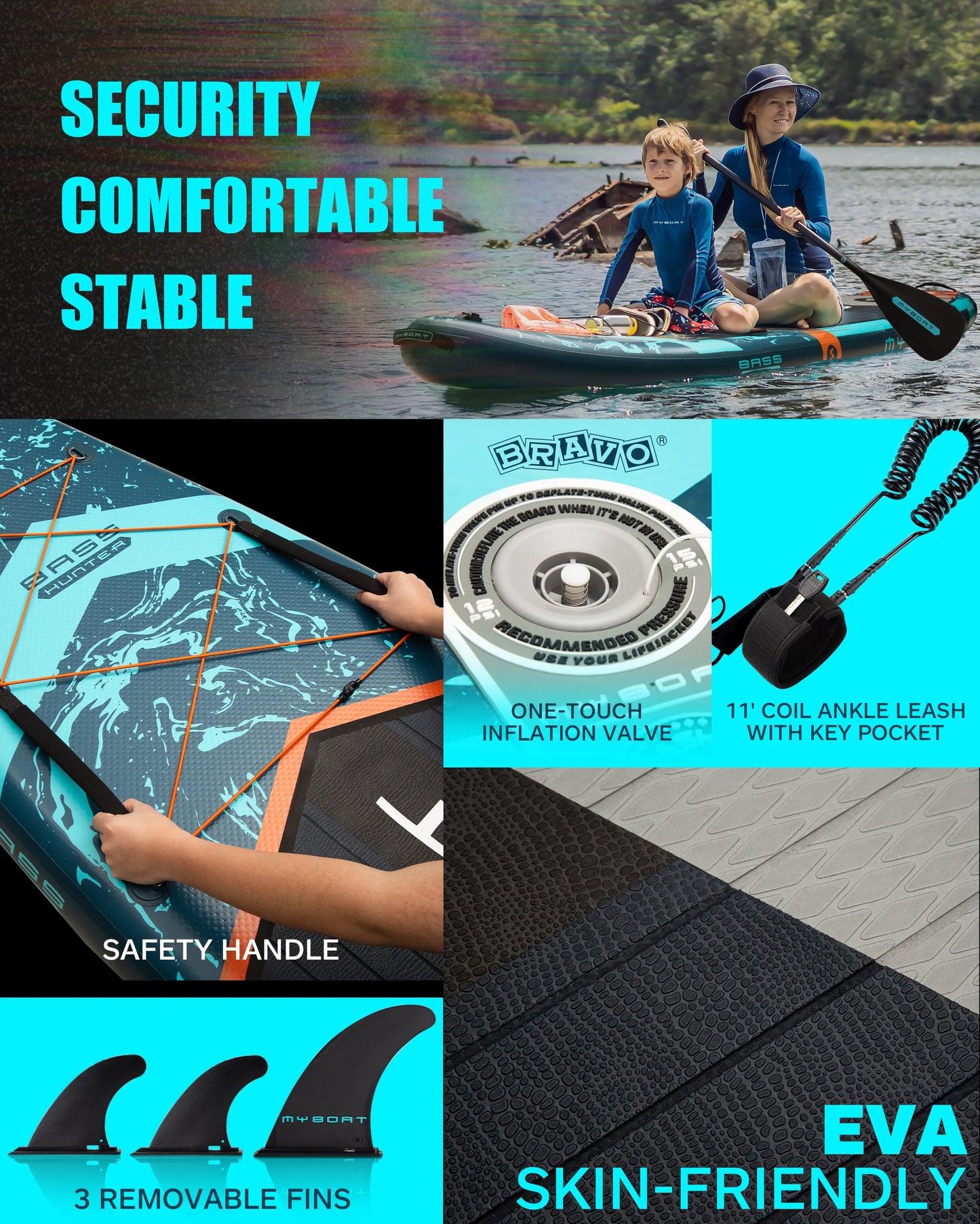 Myboat Waterproof  Extra Wide Inflatable Paddle Board 11'6''x34''x6''Adult Standing Style Aquatic Fishing With Accessories SUP