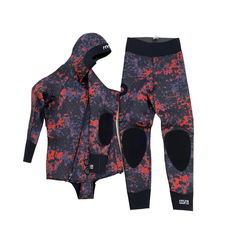 2 Pieces Of Neoprene Submersible 5MM Camouflage Wetsuit Long Sleeve Fission Hooded For Men Keep Warm Waterproof Diving Suit