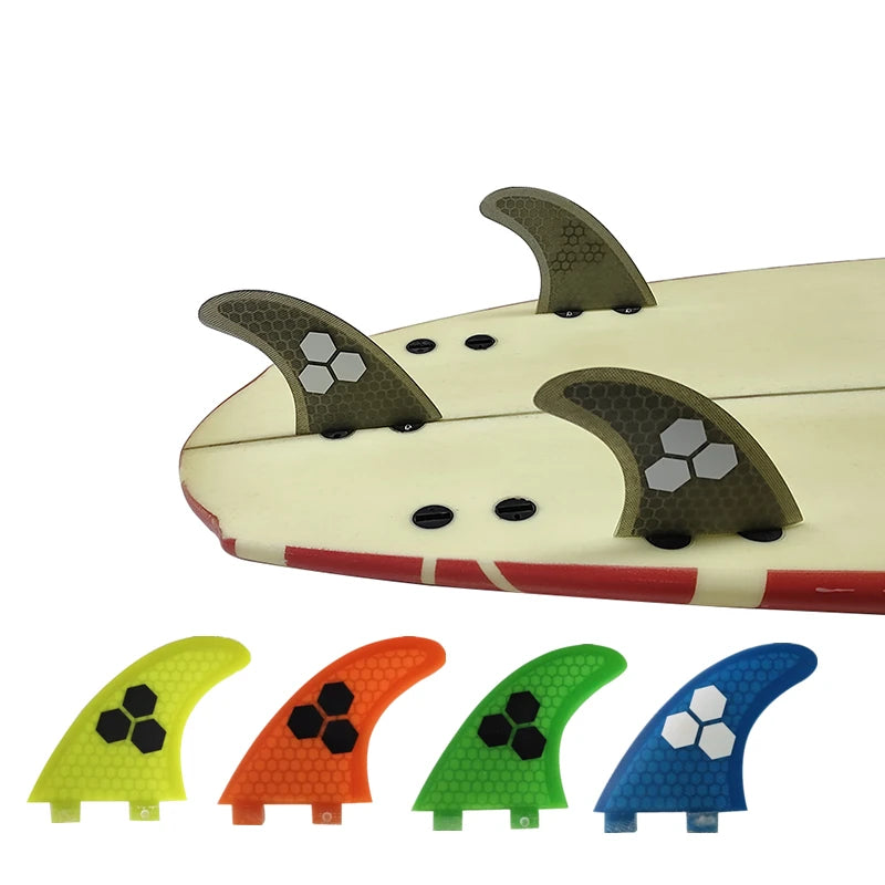 Tri fin conjunto upsurf fcs barbatanas s/m/l barbatanas de surf favo de mel prancha fin propulsor caiaque estabilizador multicolorido abas duplas 1 barbatanas