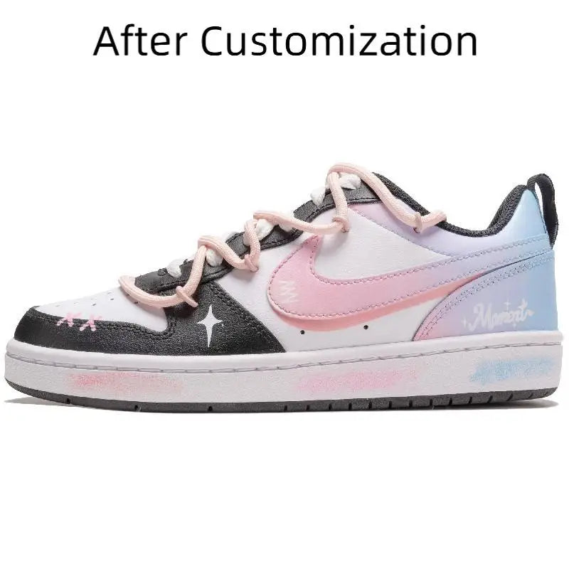 【Customize】Nike Court Borough Skateboarding Shoes Women's Low-top Blue Sneakers shoes BQ5448-115
