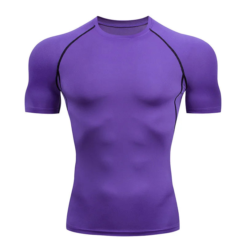 Men's Compression Short Sleeve T-shirt Tights Top Workout Fitness Running Basketball Yoga Sportswear Seamless Sports Clothes