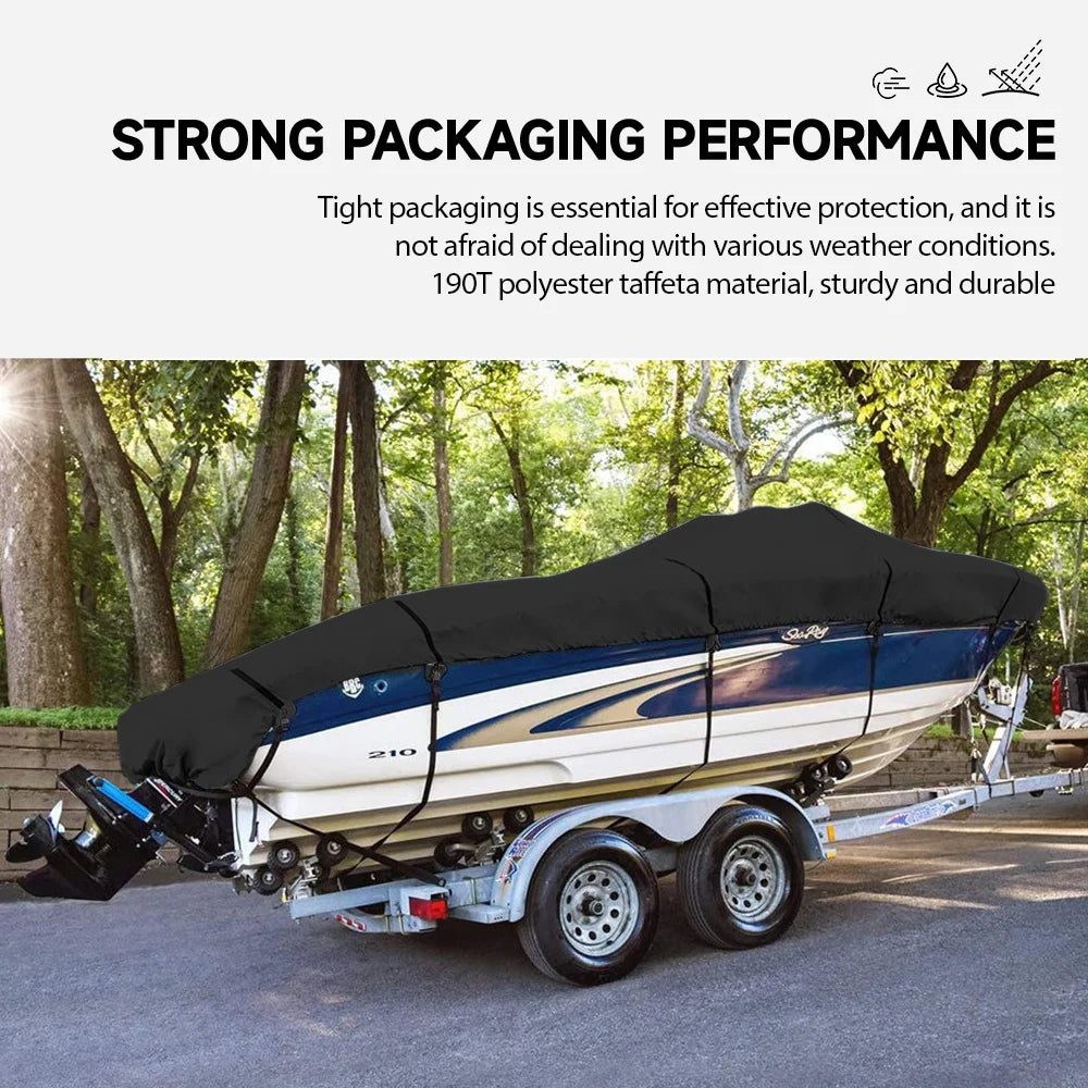 Boat Cover 190T 14-22FT Yacht Boat Cover Anti-UV Waterproof Dustproof Outdoor Protection Heavy Duty Marine Speedboat Cover