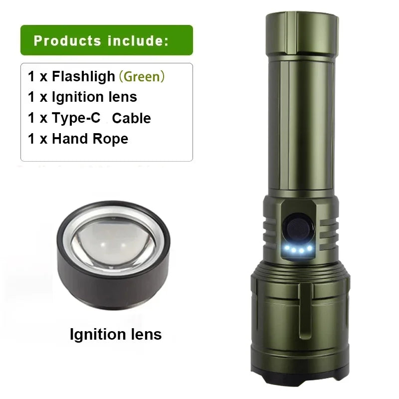 Ultra Powerful Flashlight Concentrating Ignition Flashlight Waterproof Military Tactical Lamp Outdoor Camping Adventure Torch